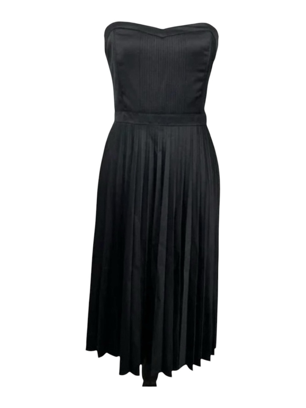 J. Crew Strapless Black Pleated Midi Dress